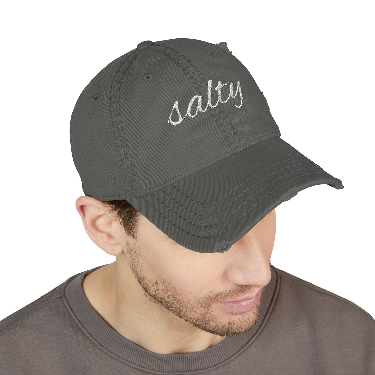 Aesthetic "Salty" Distressed Hat – Vintage Embroidered Unisex Baseball Cap