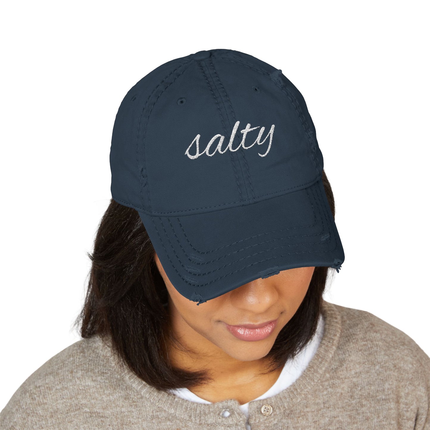 Aesthetic "Salty" Distressed Hat – Vintage Embroidered Unisex Baseball Cap