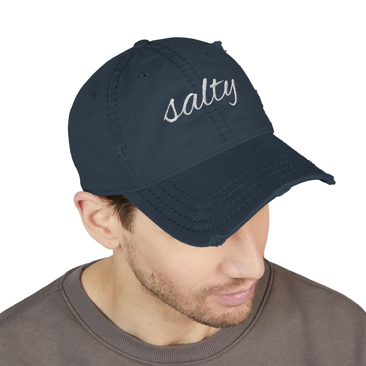 Aesthetic "Salty" Distressed Hat – Vintage Embroidered Unisex Baseball Cap