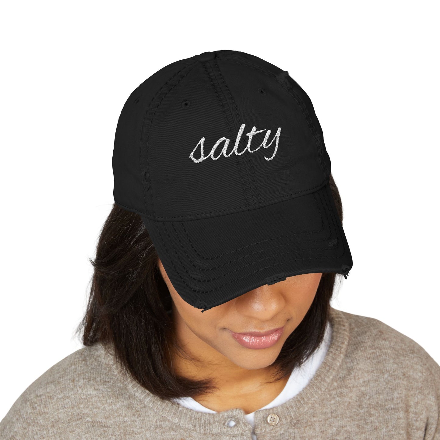 Aesthetic "Salty" Distressed Hat – Vintage Embroidered Unisex Baseball Cap