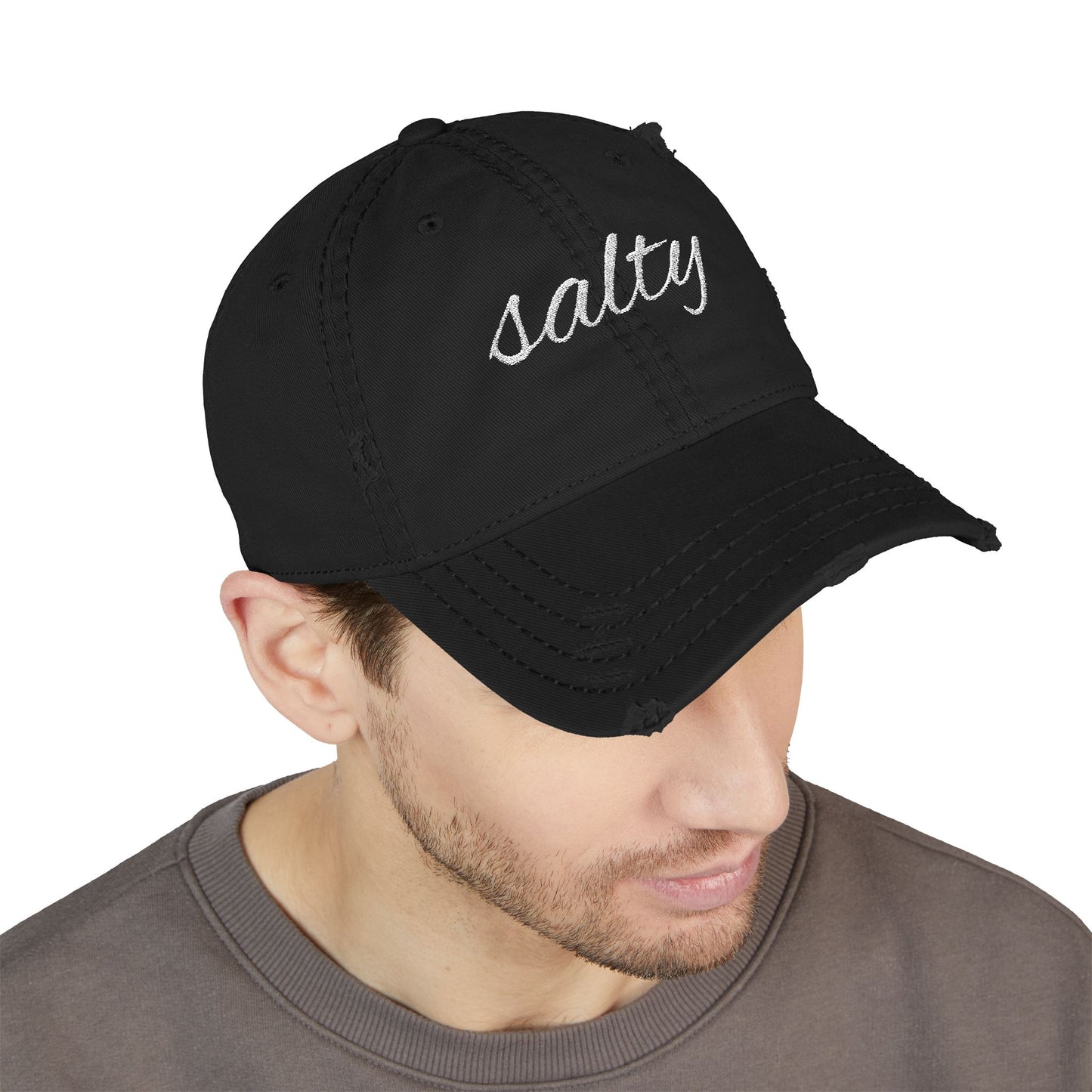 Aesthetic "Salty" Distressed Hat – Vintage Embroidered Unisex Baseball Cap