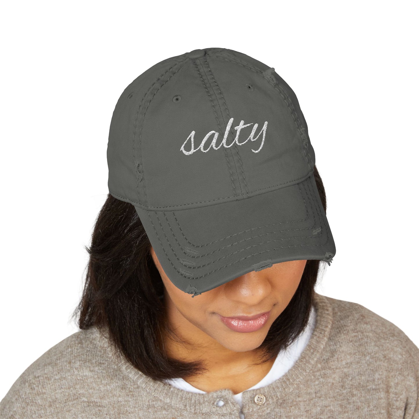 Aesthetic "Salty" Distressed Hat – Vintage Embroidered Unisex Baseball Cap